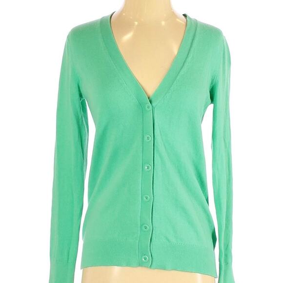 Gap Outlet solid green long sleeve button up cardigan sweater xs 100% cotton - Picture 1 of 6